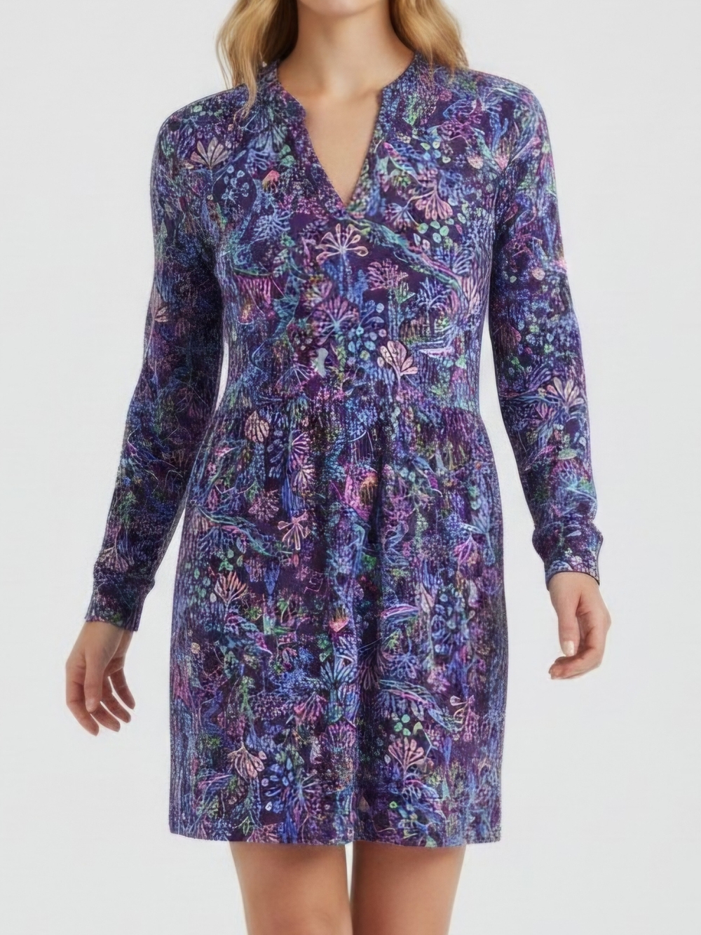 Lilly Pulitzer Purple Floral-Print Long Sleeve Dress Business Casual Office